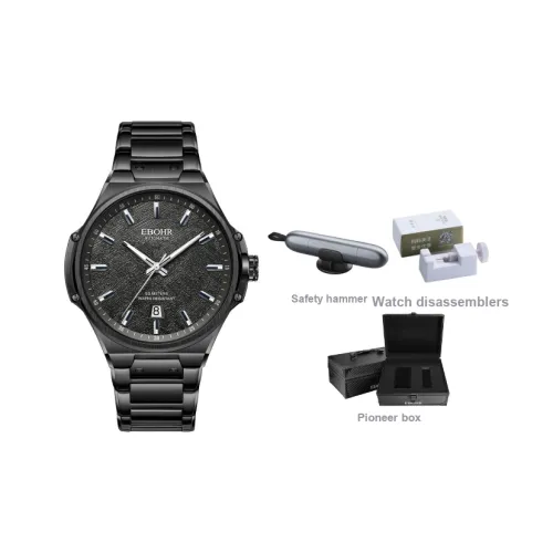 EBOHR Explorer Collection Mechanical Movement Stainless Steel Strap Watch Men's Watches Black Dial