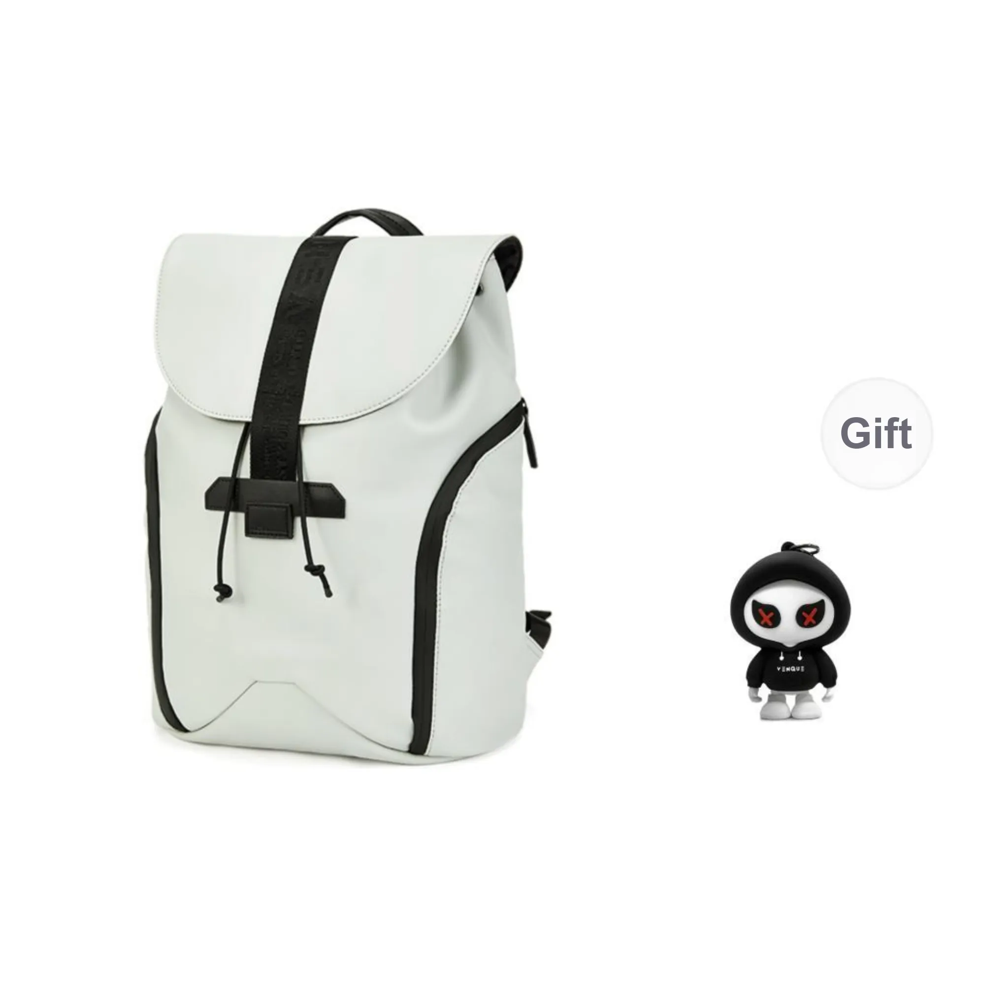 Venque PU Drawstring Bag Backpack Large Size Unisex Black/White/Gray