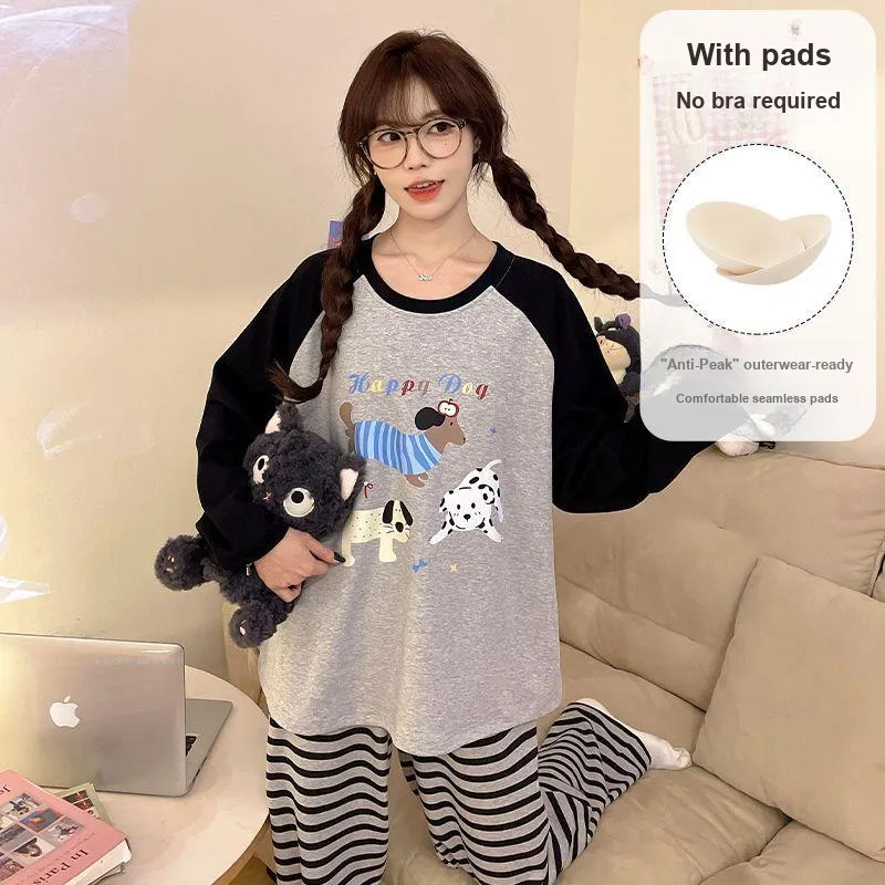 METE WHALE MT Pajama Set Women's Puppy Stripes-2
