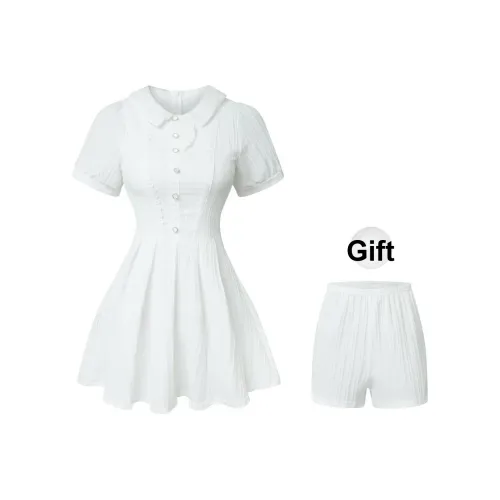 RTTO Короткий рукав Платье Женское Белое