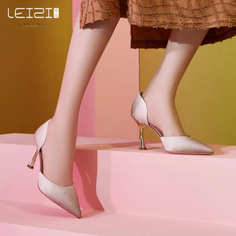 Lazi Slim Heel High Heels 8.5cm Women's Peach Pink-5