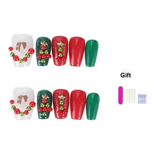 XIBI Western False Nail Наклейки для носимых украшений для ногтей Короткий Круглый Красный Зеленый Однотонный