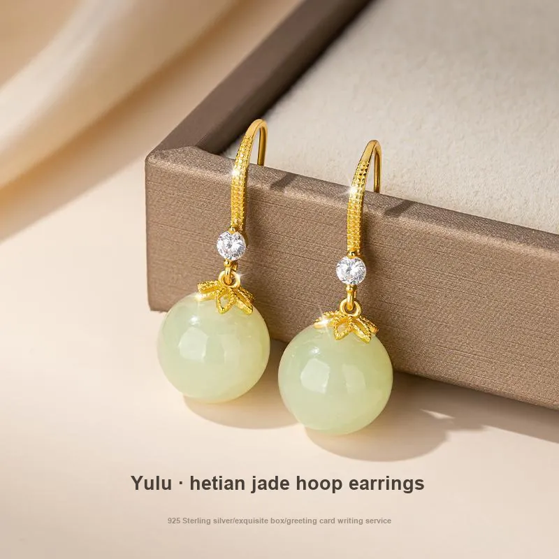 QLADY Earrings Green Jade Women's-34