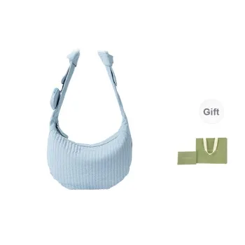 VANESSA HOGAN Fabric Crescent Bag Handbag, Shoulder Bag, Crossbody Bag Women's Light Blue/Black