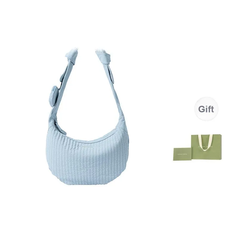 VANESSA HOGAN Fabric Crescent Bag Handbag, Shoulder Bag, Crossbody Bag Women's Light Blue/Black-0
