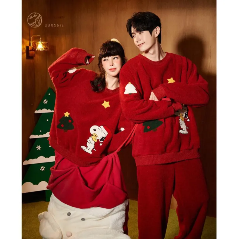Gongdie x SNOOPY/ Pajama Set Unisex Red-5