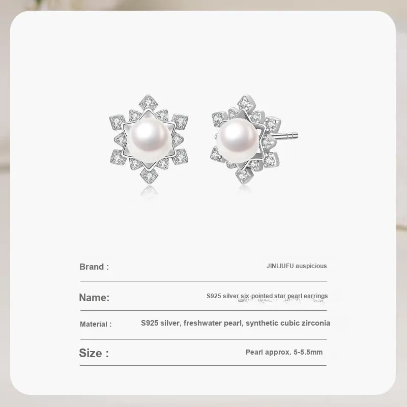 JINLIUFUJIXIANG Pearl Stud Earrings Women's-4