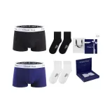 Long Staple Cotton[Black+Royal Blue]+[100% cotton Crew Socks × 2 Pack]Gift Box Set