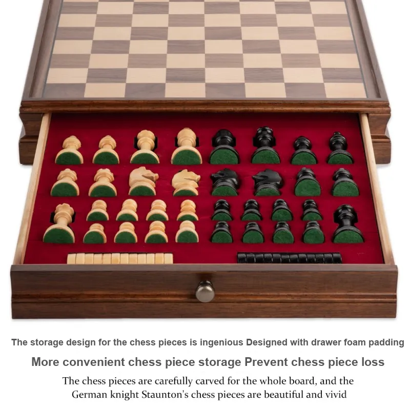 A&A LINGYU Walnut Wood Chess Checkers Set, Premium Solid Wood Board Games-2