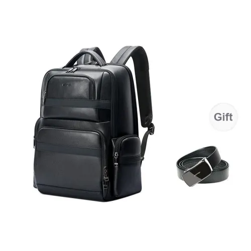 BOPAI Top Grain Cow Leather Backpacks Laptop Bags Backpack Regular Men's Black
