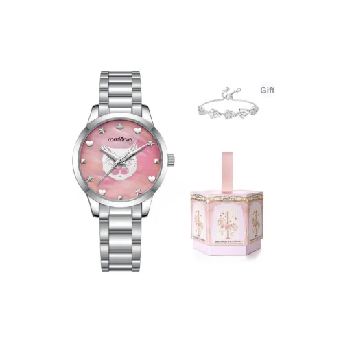 COMLORVEI Кварцевый механизм нержавеющая сталь ремешок часы женские розовый циферблат