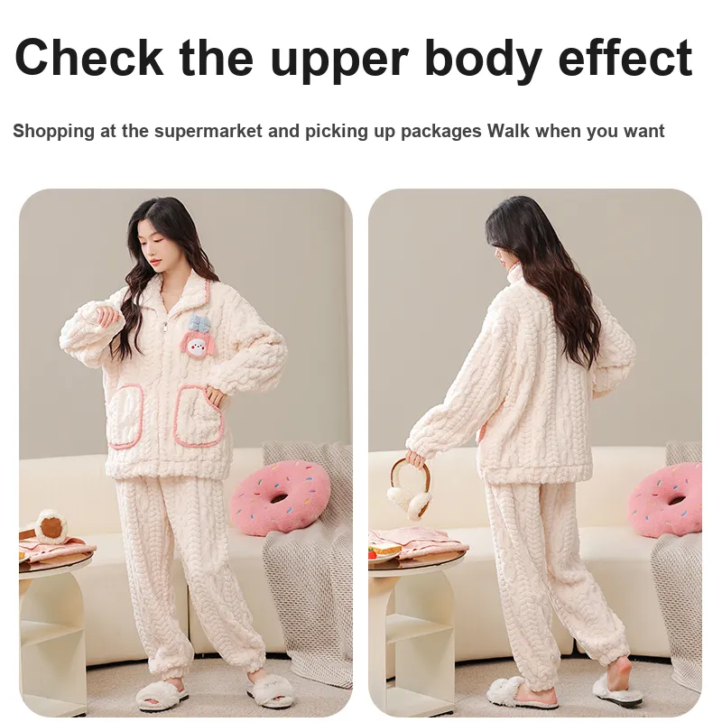Lanza Pajama Set Women's Lotus Color Little Rabbit-3