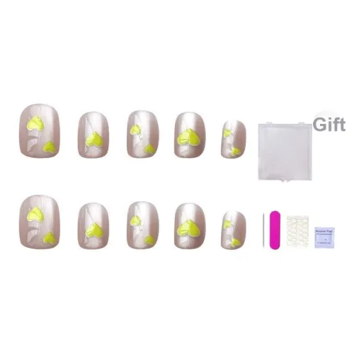 ORANOT Бобовый Оболочка Милый Желтый Маленькое сердце Универсальный Ins Кошачий глаз False Nail Короткий Круглый 14mm