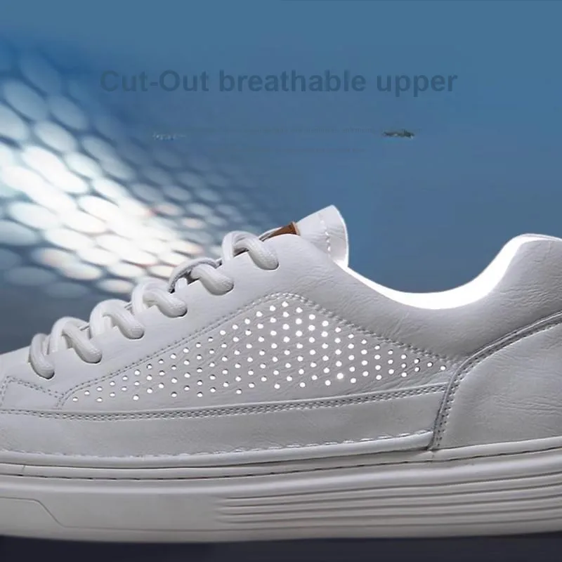 AOKANG Cut Out White Sneakers Breathable Low Top Skateboard Shoes Men's White-5