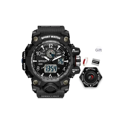 Sanda Электронный + Кварцевый механизм TPU Ремешок Мужские часы Черный циферблат