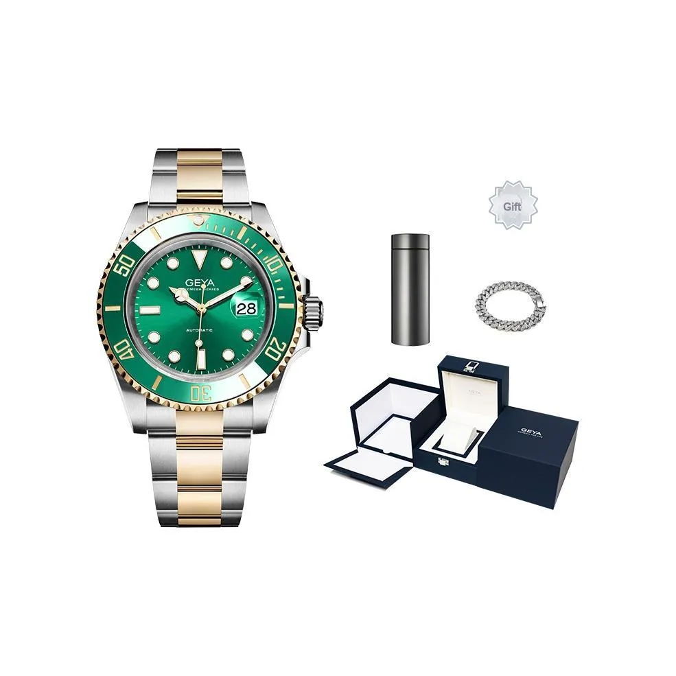 GEYA Sailor Collection Automatic Mechanical Movement Stainless Steel Watchband Watch Men's Watches Green Dial