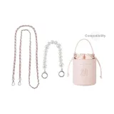Pink Leather Silver Plate Buckle 110cm+Handheld Pearl Infinity Clasp Silver 32cm