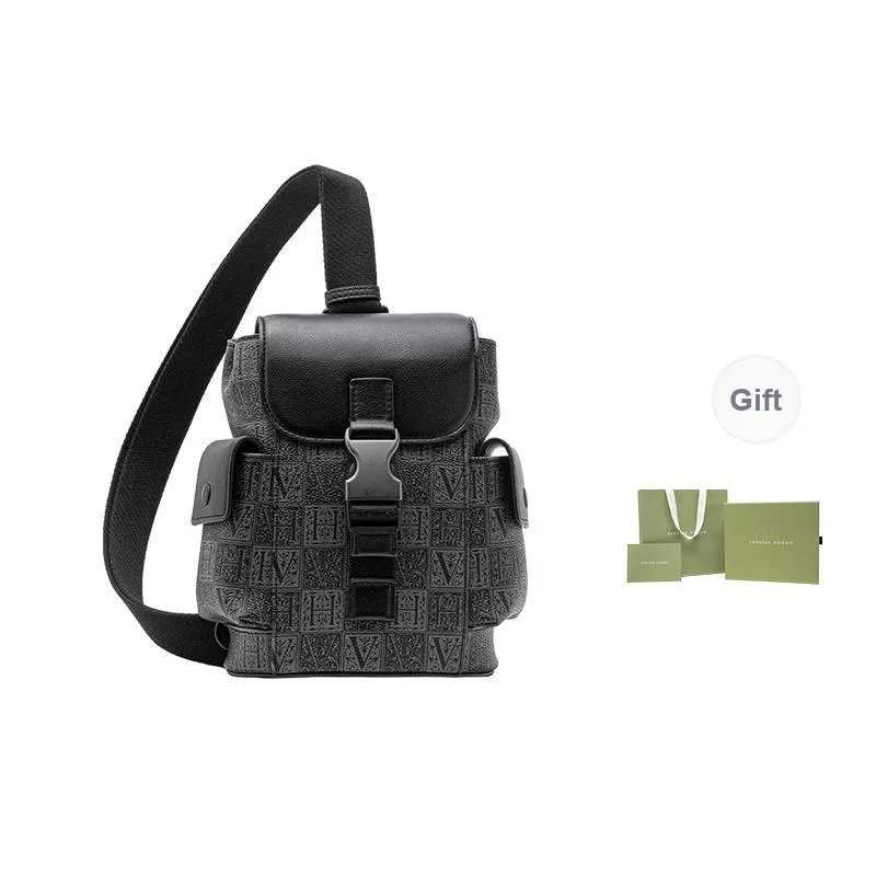 VANESSA HOGAN Monogram Cow Leather Sling Bag Small Size Unisex Black-4