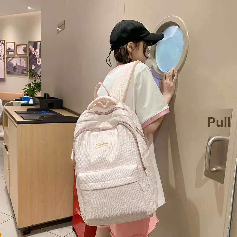 Travel Nylon Backpack Women's Light Gray/Green/Ecru/Pink-16