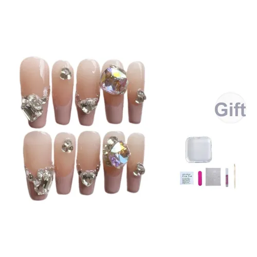 A Few More Cute Французский Фиолетовый Романтический 3D-эффект False Nail Трапециечный Длинный Прозрачный Телесный Стиль Instagram