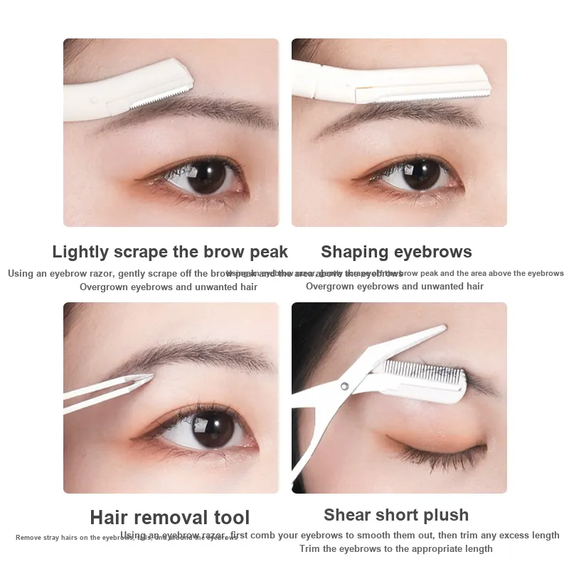 JINGLINGLONG Eyebrow Razor Clipper 4-Piece Set Protective Net Men's Women's Beginner Safety Shaving Blade-4