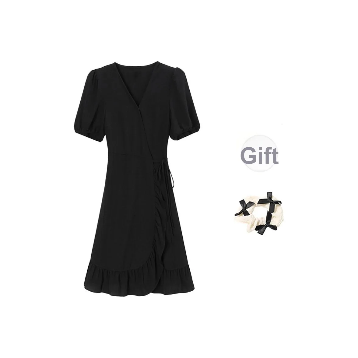 TORIGHT Short Sleeved Dresses Women's Black+Bowknot Hair Tie Comes With