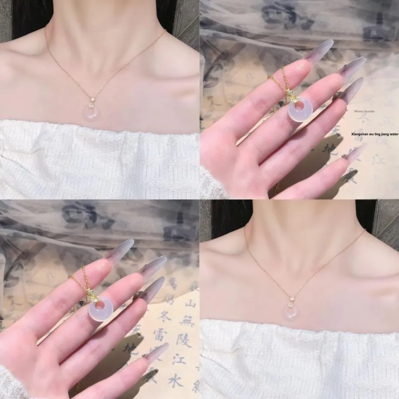 Fortune Gold Chalcedony Box Jade Necklace Women's-1
