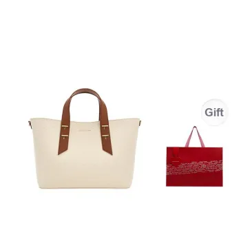 CHARLES&KEITH PU, Textile Mixture One Shoulder Handbag Women's Chocolate