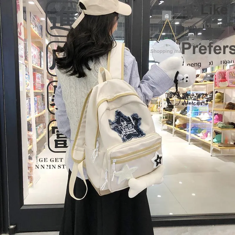OUZIHUANG Oxford Backpack Regular Women's White/Khaki-5