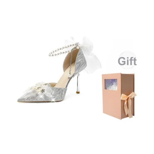 Чили Мягкий Элегантность Премиум Кристалл Филл Узкий каблук Высокие каблуки Женские Серебристый