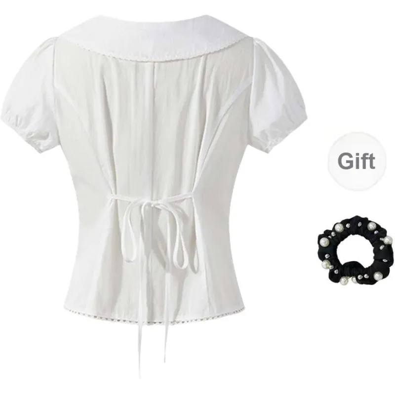 WUSHANSHAN Shirts Women's White+Hair Tie Comes With-1