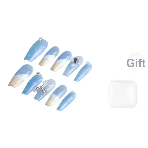 SHANGSHIQIN Океанический 3D-эффект Металл Русалка Осветляющий Мягкий False Nail Средний LADDER Синий Градиентный 25мм