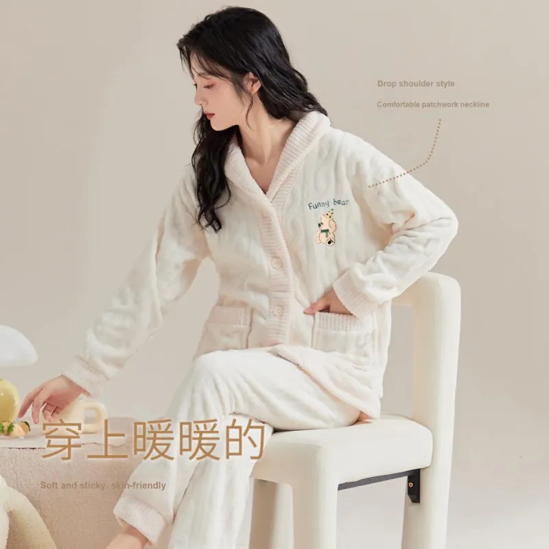 H YXIANG Pajama Set Women's Ecru-1