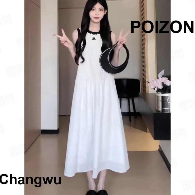 DOKZB Sleeveless Dresses Women's White-3