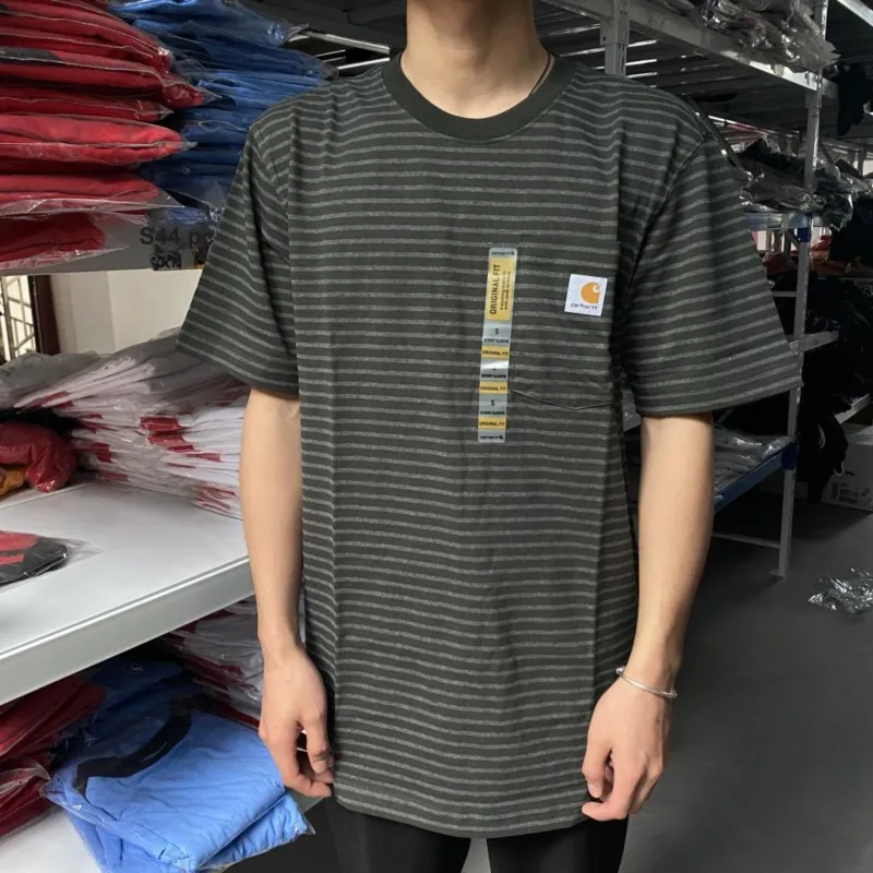 Carhartt T Shirts Unisex Dark Green Stripes-2