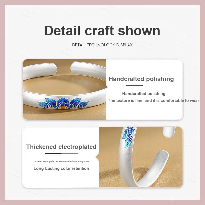 WINY 999 Fine Silver Bangles Women's Silver, Blue-4