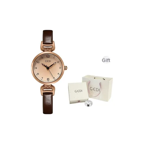GEDI Кварцевый механизм кожаный ремешок женские часы циферблат цвета кофе