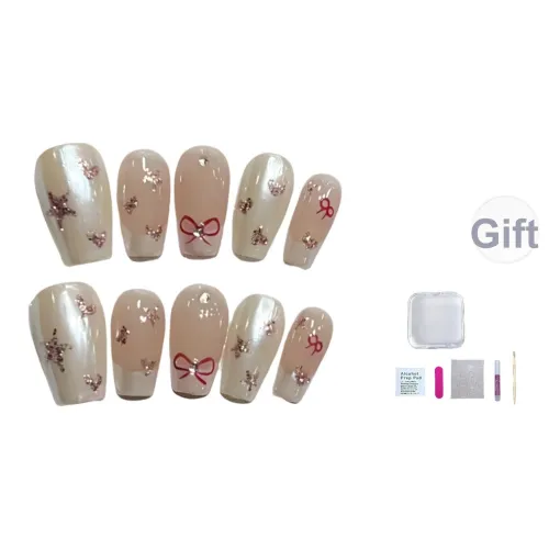 A Few More Cute Минималистский стиль Французский Милый Ручной рисунок Сердце Бант False Nail Короткий Лестница Золотой Нюдовый Стиль Instagram