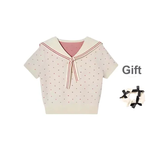 TURN UP T Shirt Women's White+Bowknot Hair Tie Comes With