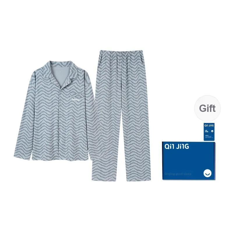 Qin Jing Pajama Set Men's Gift Box Set Wavy Blue