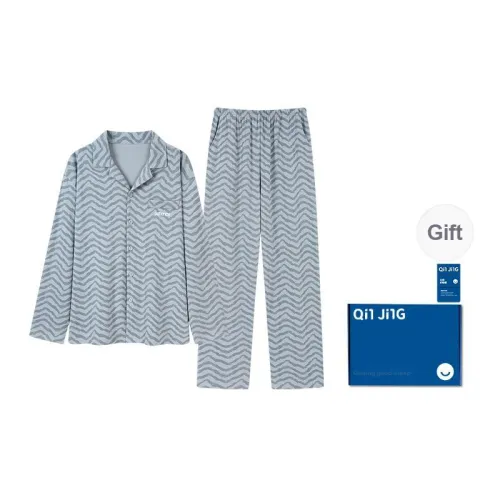 Qin Jing Pajama Set Men's Gift Box Set Wavy Blue