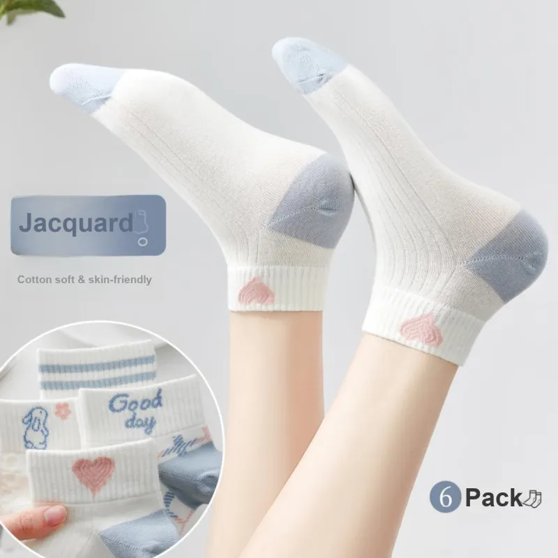 MIIOW Mid Calf Socks Women's 6 Pack Ivory-2