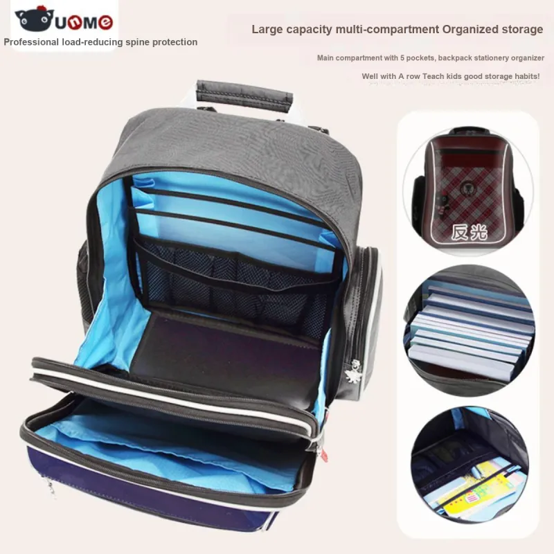 UNME Emulsion Layer Student Bag Medium Size Kids' Red Plaid/Blue Plaid-3