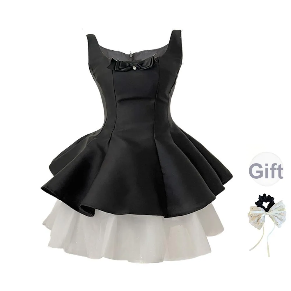 TUSHIFEI Sleeveless Dress Women's Black+Hair Tie Comes With