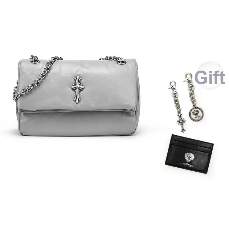 Ed Hardy Classic Series Коровья кожа Сумка через плечо Стандартная Женская Cracker Черный Графитовый Серый