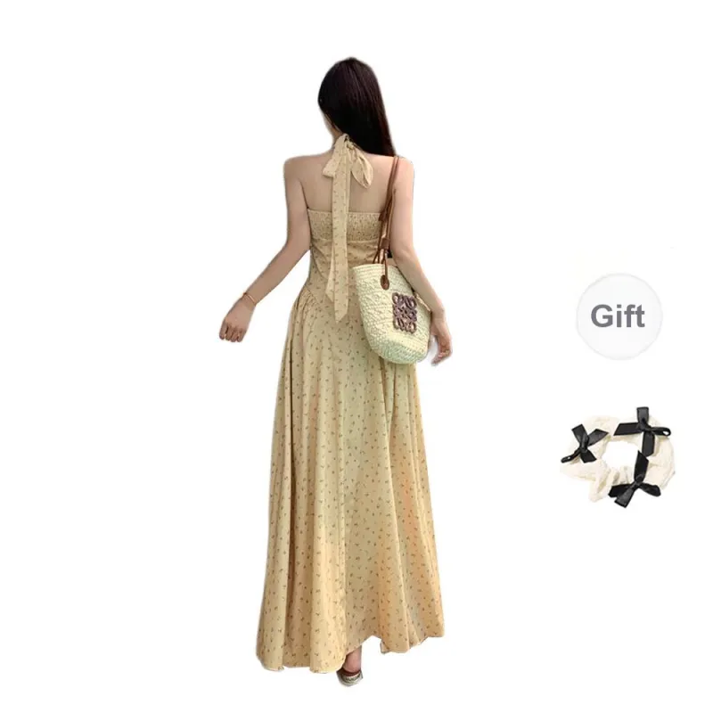 TORIGHT Slip Dress Women's Yellow+Bowknot Hair Tie Comes With-1