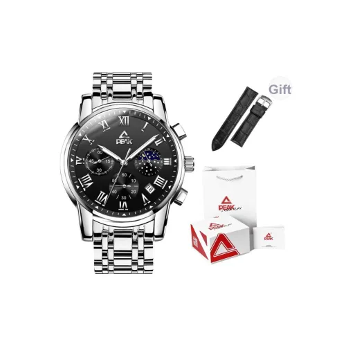 PEAK Pioneer Collection Кварцевый механизм Кожаный ремешок Часы Мужские Черный циферблат