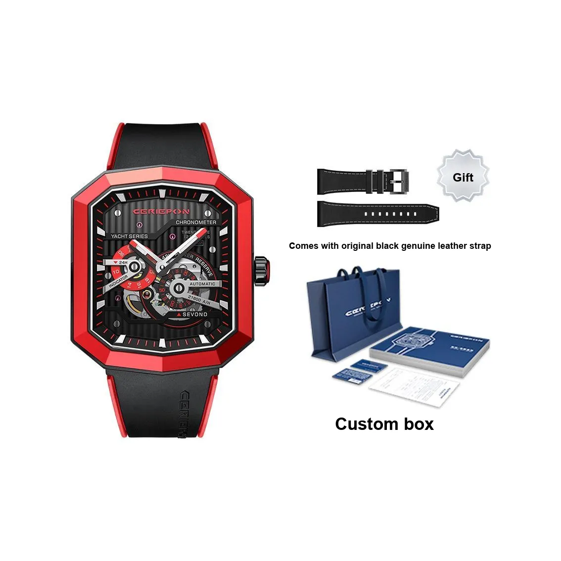 CERIEPON Yacht Collection Автоматический Механический Механизм Часы Мужские Часы Скелетный Циферблат CP 8902G A4