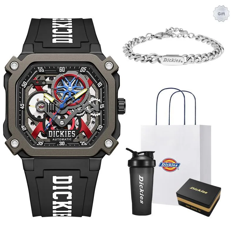 Dickies Wrist Watch Mechanical Movement Silicone Strap Cut Out Dial Unisex-29