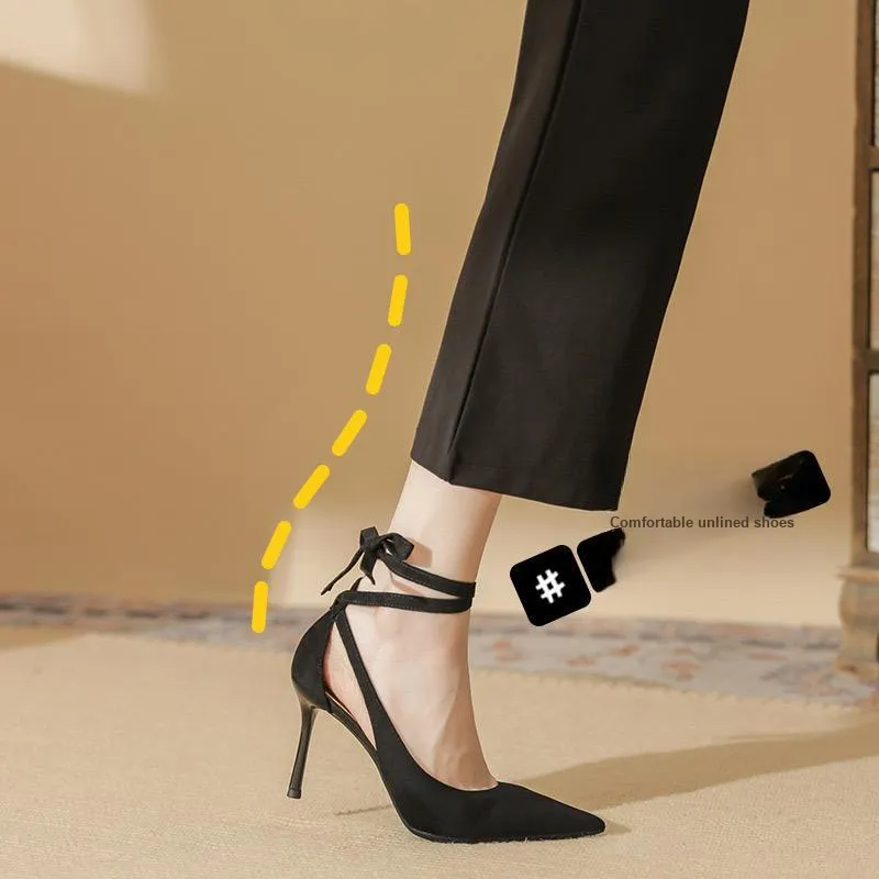 HKCP Slim Heel High Heels 8cm Women's Black-1